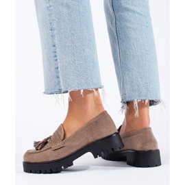 Mocasines Shelovet de ante beige oscuro con flecos 3