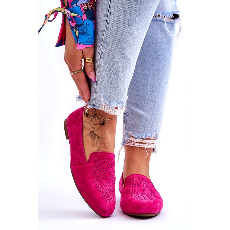 S.Barski Mocasines Cómodos Calados Ante Fucsia rosa 1