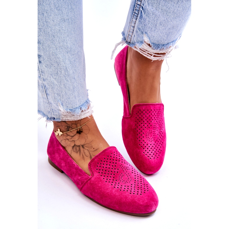S.Barski Mocasines Cómodos Calados Ante Fucsia rosa 2