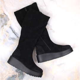 Botas de mujer con cuña de ante, aislantes, negro, S.Barski HY53-8 4