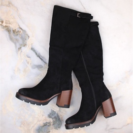 Botas de mujer de ante negro con tacón alto y plataforma, Vinceza 58106 5