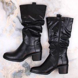 Botas de tacón alto Jezzi ASA128-31 negras arrugadas y aislantes para mujer negro 4