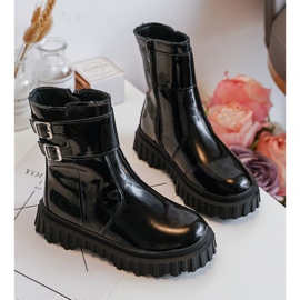 Botines infantiles de charol con hebillas, Negro Chloraia 2