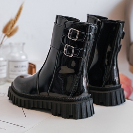 Botines infantiles de charol con hebillas, Negro Chloraia 3