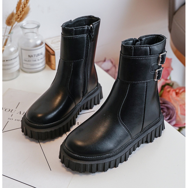 Botas Infantiles De Piel Con Hebillas Negro Chloraia 1