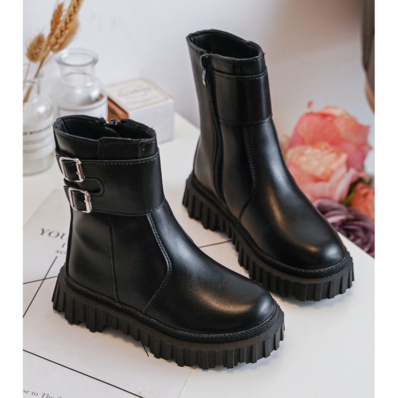 Botas Infantiles De Piel Con Hebillas Negro Chloraia 2