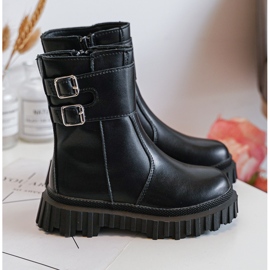 Botas Infantiles De Piel Con Hebillas Negro Chloraia 3