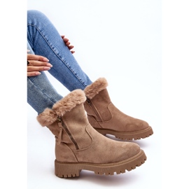 PE1 Botines de mujer de ante con pelo, beige Hasiva 7
