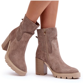 Lewski Shoes Botas Mujer Ante Calado Tacón Alto, Beige Lewski 3386 8