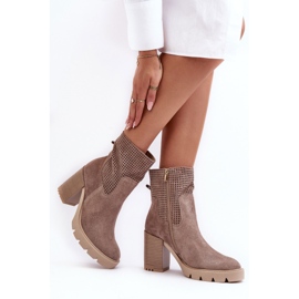 Lewski Shoes Botas Mujer Ante Calado Tacón Alto, Beige Lewski 3386 3