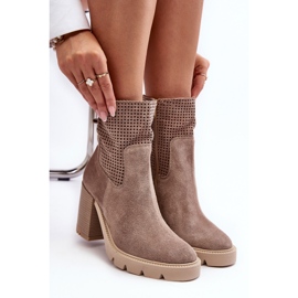 Lewski Shoes Botas Mujer Ante Calado Tacón Alto, Beige Lewski 3386 7