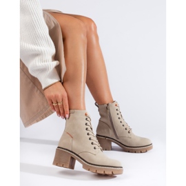 Botines Shelovet de ante beige con cordones y tacón ancho 1