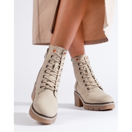 Botines Shelovet de ante beige con cordones y tacón ancho 2