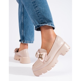 Mocasines Shelovet con perlas y lazo beige 1