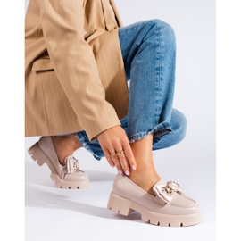 Mocasines Shelovet con perlas y lazo beige 2