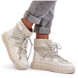 Botas de nieve aislantes decoradas con pedrería GOE MM2N4081 Beige 9
