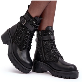 Botines Obreros de Piel Decorados con Pedrería GOE MM2N4041 Negro 10