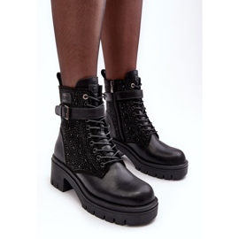 Botines Obreros de Piel Decorados con Pedrería GOE MM2N4041 Negro 6