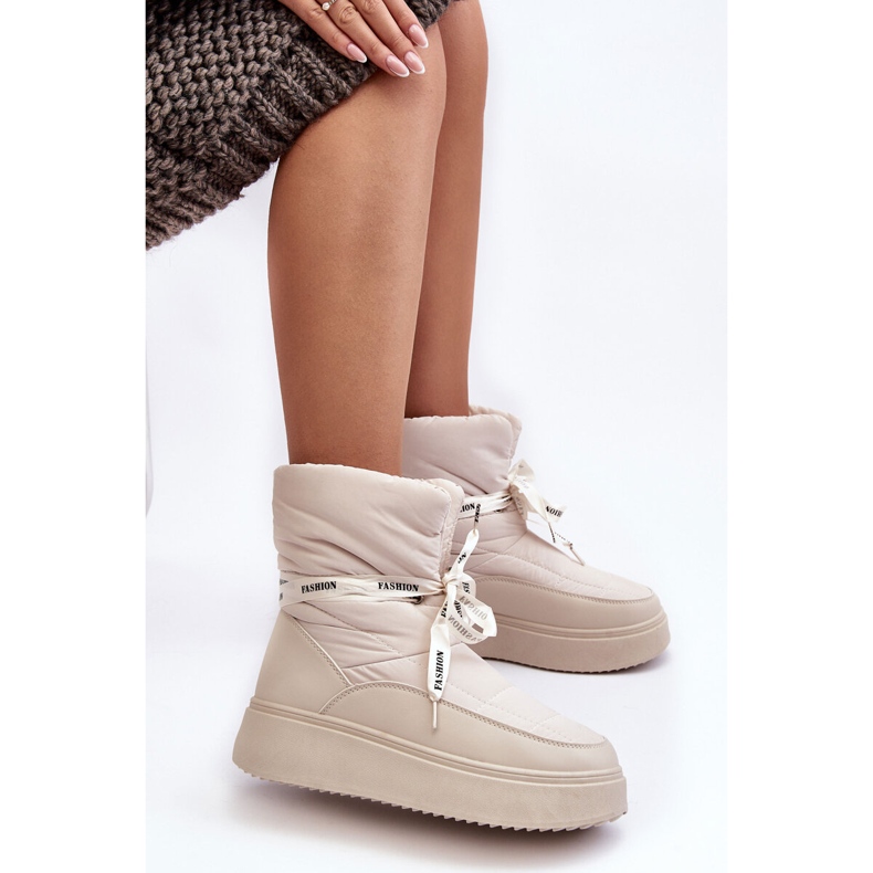 PS1 Botas de nieve para mujer con cordones decorativos, beige claro Siracna 1