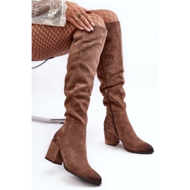 Vinceza Botas por encima de la rodilla de mujer en ante beige Favana 6