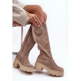 Lewski Shoes Botas por encima de la rodilla de ante para mujer Beige oscuro Lewski 3367 5