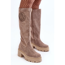 Lewski Shoes Botas por encima de la rodilla de ante para mujer Beige oscuro Lewski 3367 3