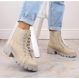 Botas aislantes de mujer con cordones y cremallera, beige Jezzi RMR2038-39 2