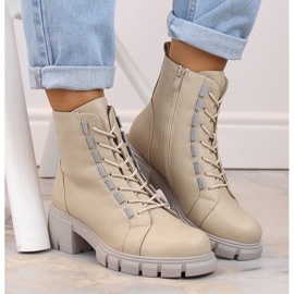 Botas aislantes de mujer con cordones y cremallera, beige Jezzi RMR2038-39 3