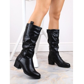 Jezzi W JEZ420B Botas aislantes de tacón alto arrugadas, negro 2