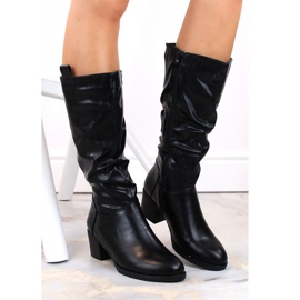 Jezzi W JEZ420B Botas aislantes de tacón alto arrugadas, negro 3