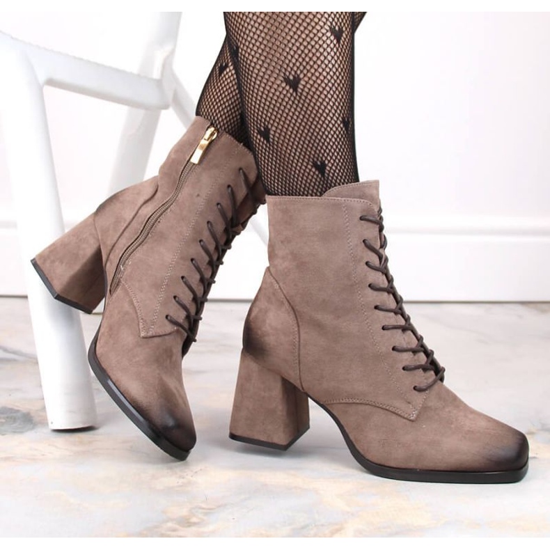 Botines de ante con cordones y cremallera Potocki W WOL191B marrón 1