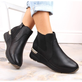 Botas de piel, zapatillas deportivas con cuña negras para mujer, Rieker negro 1 Botas de piel, zapatillas deportivas con cuña negras para mujer, Rieker negro 1