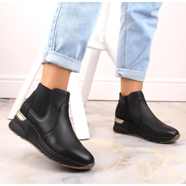 Botas de piel, zapatillas deportivas con cuña negras para mujer, Rieker negro 2