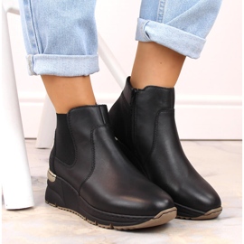 Botas de piel, zapatillas deportivas con cuña negras para mujer, Rieker negro 3