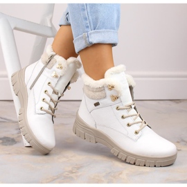 Botines de mujer impermeables de piel con aislamiento de lana, blanco Remonte D0E71-80 10