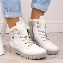 Botines de mujer impermeables de piel con aislamiento de lana, blanco Remonte D0E71-80 12