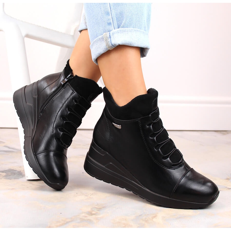 Negro Botas cuña mujer insuladas Jezzi 1