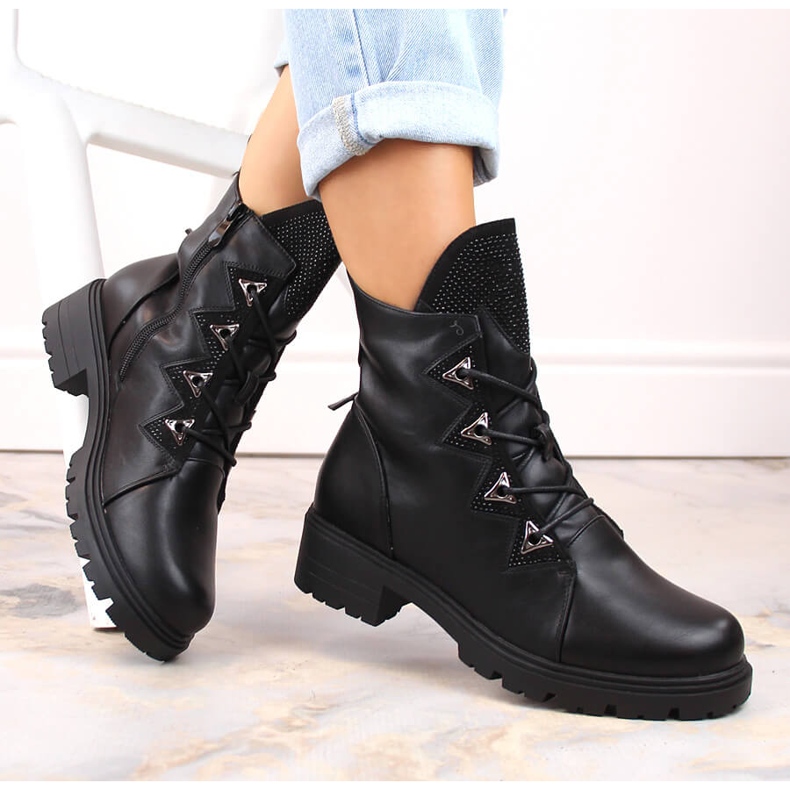 Botines de mujer aislantes negros con circonitas S.Barski HY93-52A 1 Botines de mujer aislantes negros con circonitas S.Barski HY93-52A 1