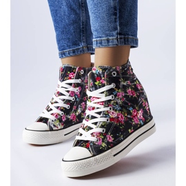 BM Zapatillas con cuña floral negras de Fouquet negro 1