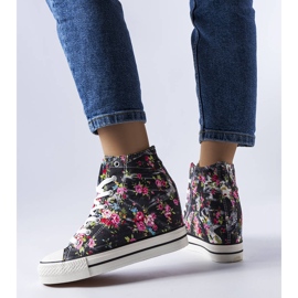 BM Zapatillas con cuña floral negras de Fouquet negro 3
