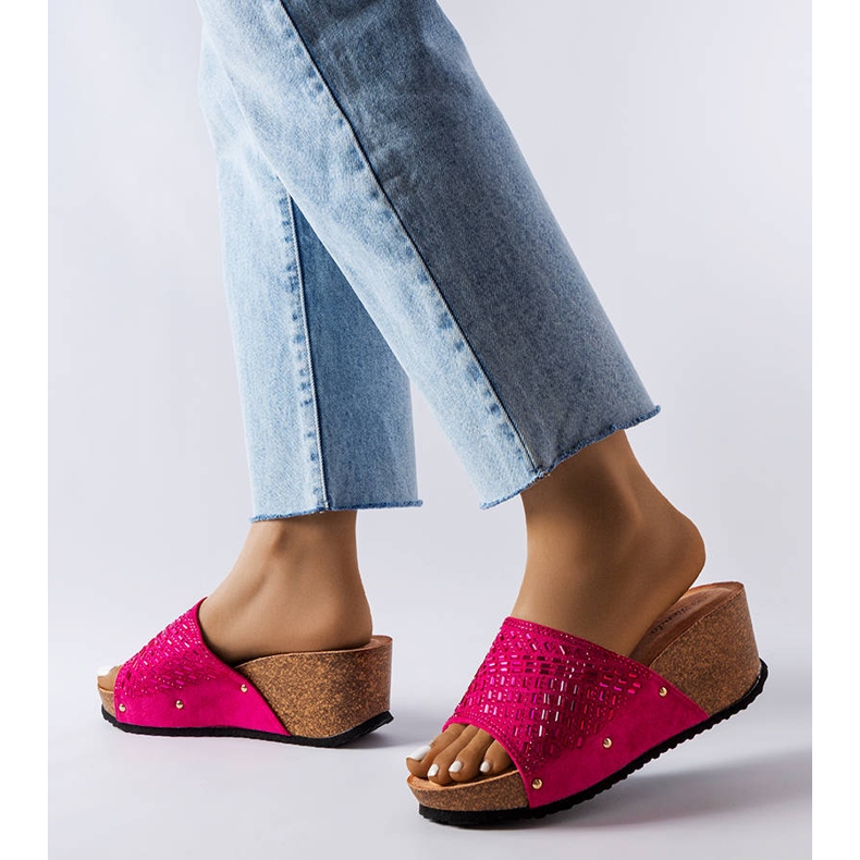 Chanclas rosa oscuro con strass de Guymon rosado 2