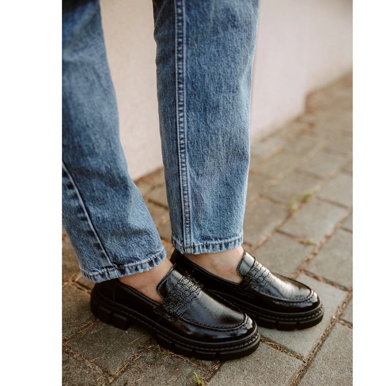 WASAK Zapatos sin cordones para mujer de piel 0706, negro, con suela gruesa 2