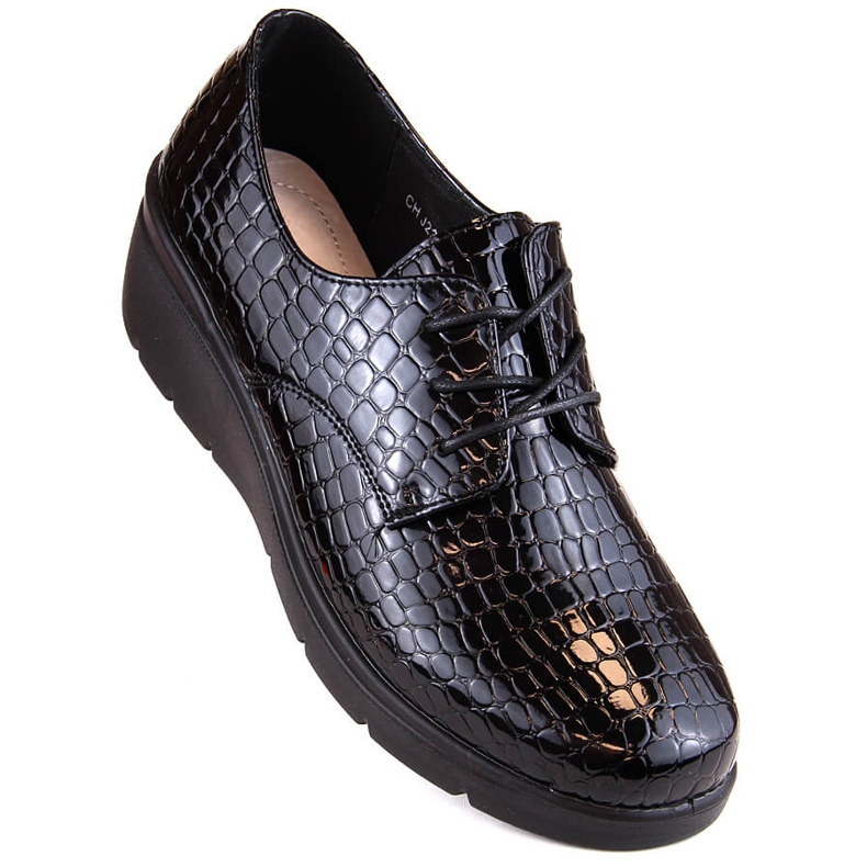 Zapatos oxford mujer charol Croco con cuña T.Sokolski 328 negro 1