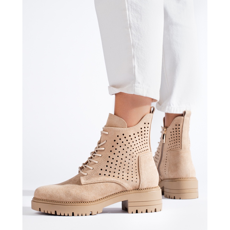 W. Potocki Botas de trabajo de ante calado Potocki beige 1