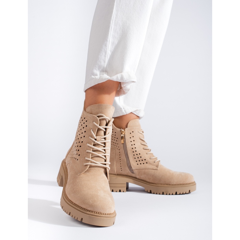 W. Potocki Botas de trabajo de ante calado Potocki beige 2