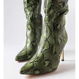 Botines tacón piel serpiente verde carmín 2