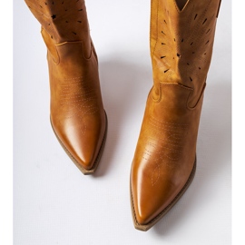 Botas de vaquero marrones con parte superior Leopardi adornada marrón 1