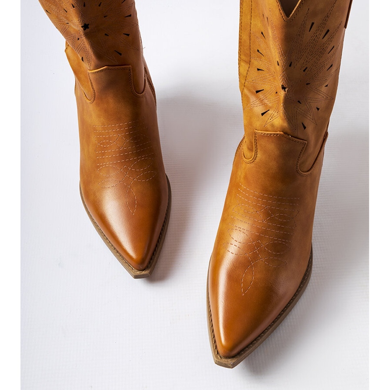 Botas de vaquero marrones con parte superior Leopardi adornada marrón 1 Botas de vaquero marrones con parte superior Leopardi adornada marrón 1