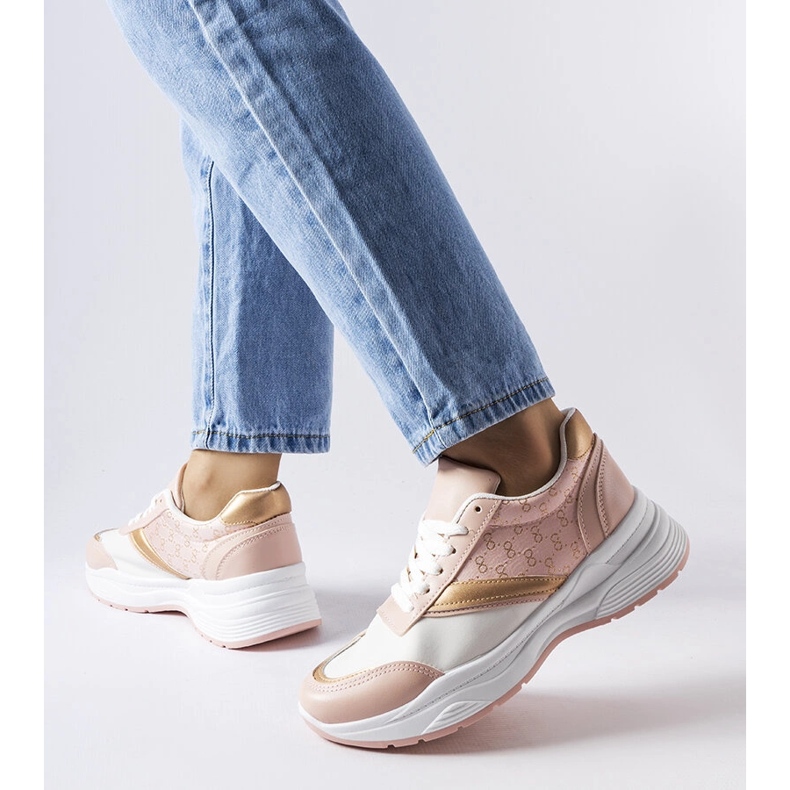 Inna Zapatillas rosas y blancas con detalles dorados tipo duffy. 1