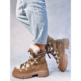 Botas de nieve de piel de oveja Shea Khaki marrón 5